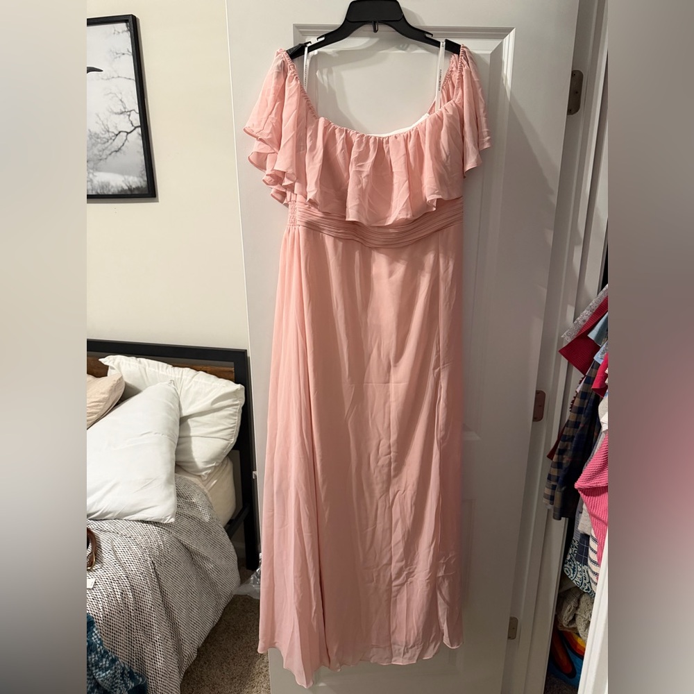 Ever Pretty Soft Blush Pink Ruffle off shoulder Maxi Dress